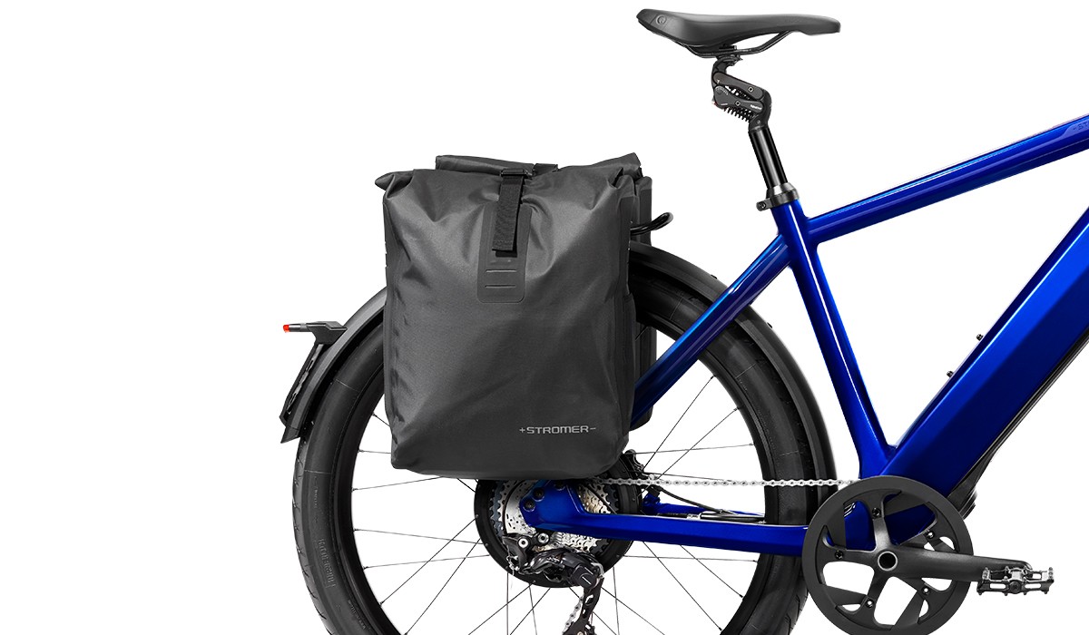 The Stromer ST3 LTD with Racktime carrier and Stromer Antwerp carrier bag.